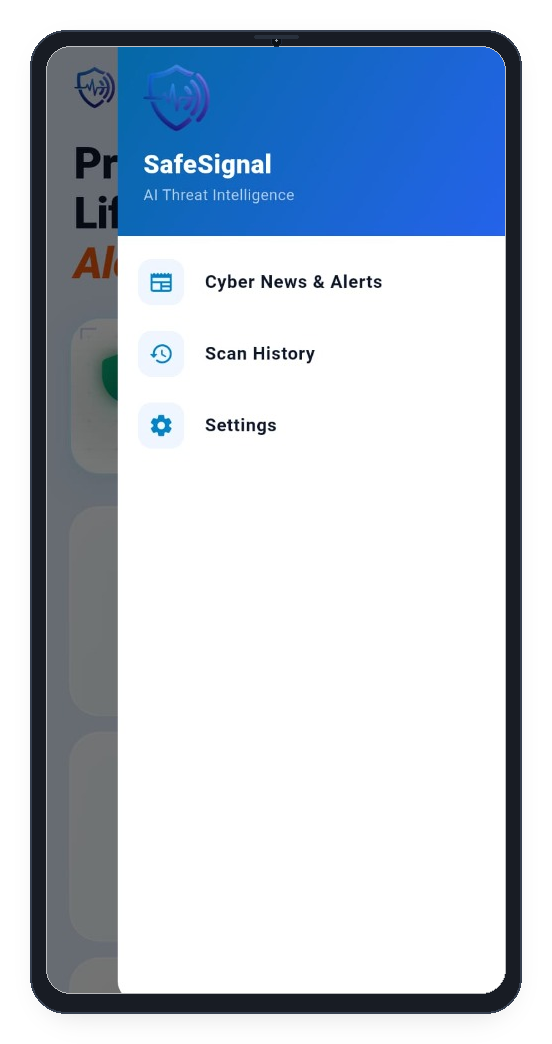 SafeSignal Sidebar Menu